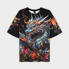 Мужская футболка oversize 3D с принтом Дракон в цветах в китайском стиле в Белгороде,  |  | Тематика изображения на принте: 