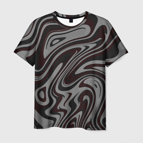 Мужская футболка 3D с принтом Абстракция тёмно серый с красным в Новосибирске, 100% полиэфир | прямой крой, круглый вырез горловины, длина до линии бедер | 