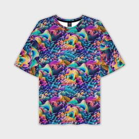 Мужская футболка oversize 3D с принтом Разноцветные причудливые волны в Тюмени,  |  | 