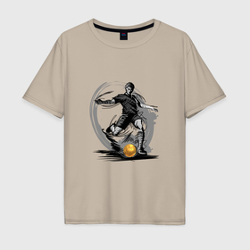 Мужская футболка хлопок Oversize с принтом Золотой мяч футболиста в Екатеринбурге, 100% хлопок | свободный крой, круглый ворот, “спинка” длиннее передней части | 