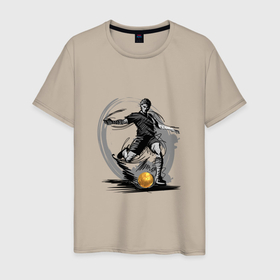 Мужская футболка хлопок с принтом Золотой мяч футболиста в Екатеринбурге, 100% хлопок | прямой крой, круглый вырез горловины, длина до линии бедер, слегка спущенное плечо. | 