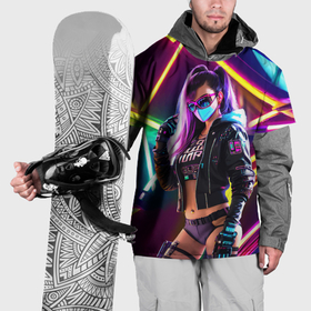 Накидка на куртку 3D с принтом Cool girl   cyberpunk   neon glow в Тюмени, 100% полиэстер |  | Тематика изображения на принте: 