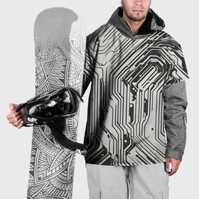 Накидка на куртку 3D с принтом Белые полосы на чёрном фоне в Тюмени, 100% полиэстер |  | Тематика изображения на принте: 
