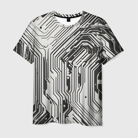 Мужская футболка 3D с принтом Белые полосы на чёрном фоне в Курске, 100% полиэфир | прямой крой, круглый вырез горловины, длина до линии бедер | Тематика изображения на принте: 