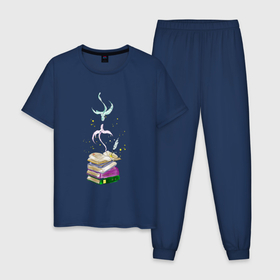 Мужская пижама хлопок с принтом Книжные драконы , 100% хлопок | брюки и футболка прямого кроя, без карманов, на брюках мягкая резинка на поясе и по низу штанин
 | 