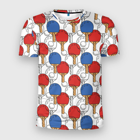 Мужская футболка 3D Slim с принтом Настольный теннис   ракетки в Кировске, 100% полиэстер с улучшенными характеристиками | приталенный силуэт, круглая горловина, широкие плечи, сужается к линии бедра | 