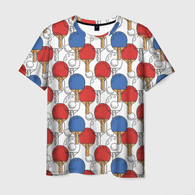Мужская футболка 3D с принтом Настольный теннис   ракетки в Кировске, 100% полиэфир | прямой крой, круглый вырез горловины, длина до линии бедер | 