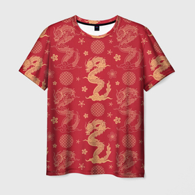 Мужская футболка 3D с принтом Азиатские драконы   классика в Новосибирске, 100% полиэфир | прямой крой, круглый вырез горловины, длина до линии бедер | Тематика изображения на принте: 