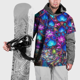Накидка на куртку 3D с принтом Абстракция синие листья и фиолетовый цветы , 100% полиэстер |  | Тематика изображения на принте: 