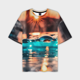 Мужская футболка oversize 3D с принтом Поверхность воды на закате макро в Тюмени,  |  | Тематика изображения на принте: 