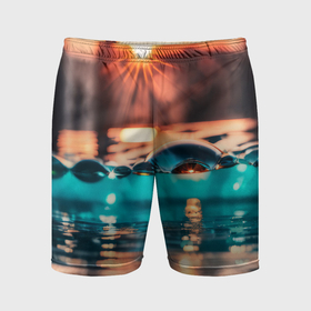Мужские шорты спортивные с принтом Поверхность воды на закате макро в Тюмени,  |  | Тематика изображения на принте: 