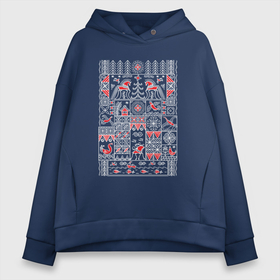 Женское худи Oversize хлопок Геометрические мезенские орнаменты в белом цвете