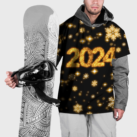 Накидка на куртку 3D с принтом Новый 2024 год   золотые снежинки в Кировске, 100% полиэстер |  | 
