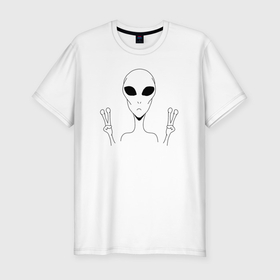 Мужская футболка хлопок Slim с принтом Alien peace в Курске, 92% хлопок, 8% лайкра | приталенный силуэт, круглый вырез ворота, длина до линии бедра, короткий рукав | 