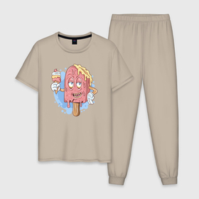 Мужская пижама хлопок с принтом Ice cream smile в Кировске, 100% хлопок | брюки и футболка прямого кроя, без карманов, на брюках мягкая резинка на поясе и по низу штанин
 | 