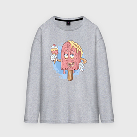 Мужской лонгслив oversize хлопок с принтом Ice cream smile в Кировске,  |  | 