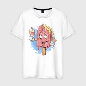 Мужская футболка хлопок с принтом Ice cream smile в Кировске, 100% хлопок | прямой крой, круглый вырез горловины, длина до линии бедер, слегка спущенное плечо. | 