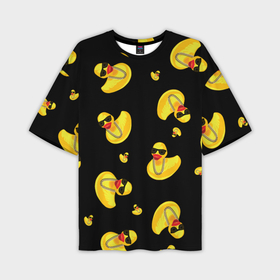 Мужская футболка oversize 3D с принтом Жёлтая уточка в в темных очках и цепочке на черном в Курске,  |  | 