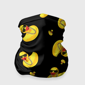 Бандана-труба 3D с принтом Жёлтая уточка в в темных очках и цепочке на черном в Тюмени, 100% полиэстер, ткань с особыми свойствами — Activecool | плотность 150‒180 г/м2; хорошо тянется, но сохраняет форму | 