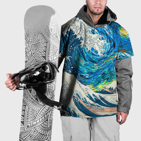 Накидка на куртку 3D с принтом Великая волна и звёздная ночь в Санкт-Петербурге, 100% полиэстер |  | 