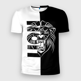 Мужская футболка 3D Slim с принтом Lion   лев в Белгороде, 100% полиэстер с улучшенными характеристиками | приталенный силуэт, круглая горловина, широкие плечи, сужается к линии бедра | Тематика изображения на принте: 