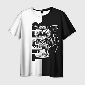 Мужская футболка 3D с принтом Tiger   тигр в Тюмени, 100% полиэфир | прямой крой, круглый вырез горловины, длина до линии бедер | 