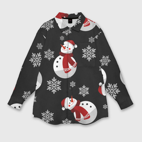 Мужская рубашка oversize 3D с принтом Снеговички в зимних шапочках со снежинками ,  |  | 