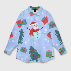 Мужская рубашка oversize 3D с принтом Снеговики с новогодними подарками паттерн в Белгороде,  |  | Тематика изображения на принте: 