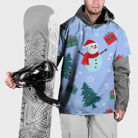 Накидка на куртку 3D с принтом Снеговики с новогодними подарками паттерн в Тюмени, 100% полиэстер |  | Тематика изображения на принте: 
