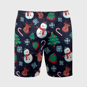 Мужские шорты спортивные с принтом Снеговички с рождественскими оленями и елками в Екатеринбурге,  |  | 