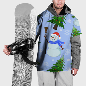 Накидка на куртку 3D с принтом Снеговики с новогодними елками паттерн в Тюмени, 100% полиэстер |  | Тематика изображения на принте: 