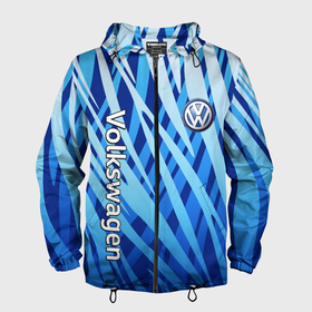 Мужская ветровка 3D с принтом Volkswagen   синий камуфляж в Тюмени, 100% полиэстер | подол и капюшон оформлены резинкой с фиксаторами, два кармана без застежек по бокам, один потайной карман на груди | 