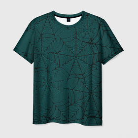 Мужская футболка 3D с принтом Паутина тёмно зелёный в Екатеринбурге, 100% полиэфир | прямой крой, круглый вырез горловины, длина до линии бедер | Тематика изображения на принте: 