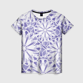 Женская футболка 3D с принтом Стилизованные цветы абстракция в Тюмени, 100% полиэфир ( синтетическое хлопкоподобное полотно) | прямой крой, круглый вырез горловины, длина до линии бедер | 