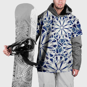 Накидка на куртку 3D с принтом Стилизованные цветы абстракция синее белый в Белгороде, 100% полиэстер |  | 