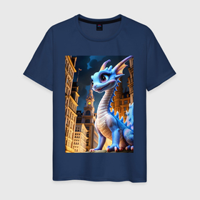 Мужская футболка хлопок с принтом Синяя дракоша в Санкт-Петербурге, 100% хлопок | прямой крой, круглый вырез горловины, длина до линии бедер, слегка спущенное плечо. | 