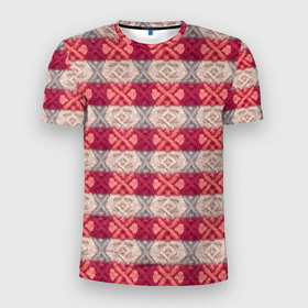 Мужская футболка 3D Slim с принтом Вязанный стиль с узорами в Новосибирске, 100% полиэстер с улучшенными характеристиками | приталенный силуэт, круглая горловина, широкие плечи, сужается к линии бедра | 