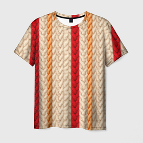 Мужская футболка 3D с принтом Вязанный стиль в полоску в Новосибирске, 100% полиэфир | прямой крой, круглый вырез горловины, длина до линии бедер | 