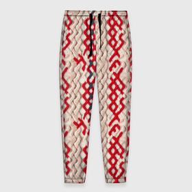 Мужские брюки 3D с принтом Красный и белый вязанный стиль , 100% полиэстер | манжеты по низу, эластичный пояс регулируется шнурком, по бокам два кармана без застежек, внутренняя часть кармана из мелкой сетки | Тематика изображения на принте: 
