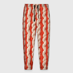 Мужские брюки 3D с принтом Вязанные оранжевые белые полосы в Тюмени, 100% полиэстер | манжеты по низу, эластичный пояс регулируется шнурком, по бокам два кармана без застежек, внутренняя часть кармана из мелкой сетки | 
