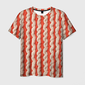 Мужская футболка 3D с принтом Вязанные оранжевые белые полосы в Новосибирске, 100% полиэфир | прямой крой, круглый вырез горловины, длина до линии бедер | 