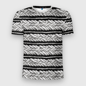 Мужская футболка 3D Slim с принтом Вязанный серый стиль в Санкт-Петербурге, 100% полиэстер с улучшенными характеристиками | приталенный силуэт, круглая горловина, широкие плечи, сужается к линии бедра | 