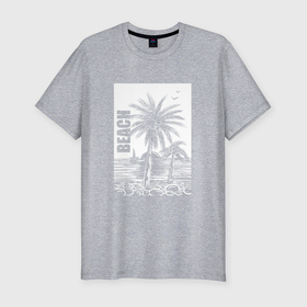 Мужская футболка хлопок Slim с принтом Пляж пальмы в Курске, 92% хлопок, 8% лайкра | приталенный силуэт, круглый вырез ворота, длина до линии бедра, короткий рукав | 