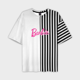 Мужская футболка oversize 3D с принтом Барби   белый и черные полосы ,  |  | 
