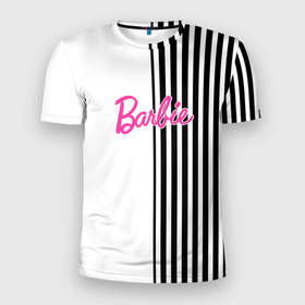 Мужская футболка 3D Slim с принтом Барби   белый и черные полосы , 100% полиэстер с улучшенными характеристиками | приталенный силуэт, круглая горловина, широкие плечи, сужается к линии бедра | 