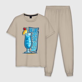 Мужская пижама хлопок с принтом Голубые Гавайи в Кировске, 100% хлопок | брюки и футболка прямого кроя, без карманов, на брюках мягкая резинка на поясе и по низу штанин
 | 