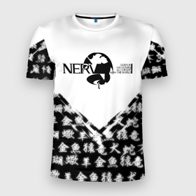 Мужская футболка 3D Slim с принтом Евангелион логотип Nerv anime в Тюмени, 100% полиэстер с улучшенными характеристиками | приталенный силуэт, круглая горловина, широкие плечи, сужается к линии бедра | Тематика изображения на принте: 