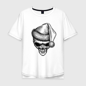 Мужская футболка хлопок Oversize с принтом Новогодний череп инопланетянина , 100% хлопок | свободный крой, круглый ворот, “спинка” длиннее передней части | 