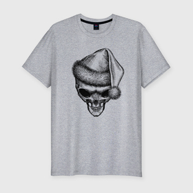 Мужская футболка хлопок Slim с принтом Новогодний череп инопланетянина , 92% хлопок, 8% лайкра | приталенный силуэт, круглый вырез ворота, длина до линии бедра, короткий рукав | Тематика изображения на принте: 