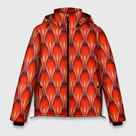 Мужская зимняя куртка 3D с принтом Шкура красного дракона в Екатеринбурге, верх — 100% полиэстер; подкладка — 100% полиэстер; утеплитель — 100% полиэстер | длина ниже бедра, свободный силуэт Оверсайз. Есть воротник-стойка, отстегивающийся капюшон и ветрозащитная планка. 

Боковые карманы с листочкой на кнопках и внутренний карман на молнии. | Тематика изображения на принте: 